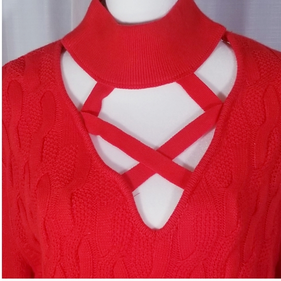 New York & Co Red Knitted Cowl Neck Sweater.  Size XL - Picture 3 of 11